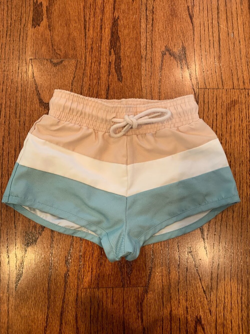 Minnow Color Block Tri-Color Swim Board Short Trunks | Tan White Aqua | 2T